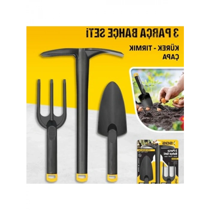 Dayanıklı Üçlü Bahçe Seti - Hobi Kürek, Çapa ve Tırmık