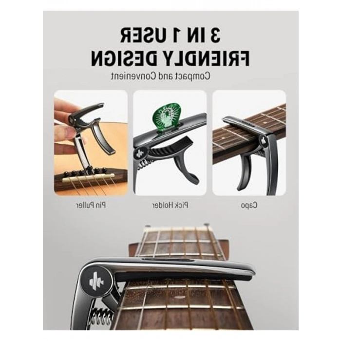 Akustik ve Elektro Gitarlar için Çok Amaçlı Gitar Capo, Siyah