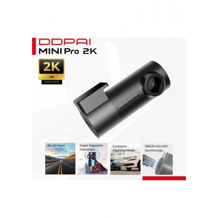 DDPAI Mini Pro 2K Araç İçi Kamera - 2K HD Çözünürlük - NightVIS 2.0 Gece Görüşü - Süper Kapasitör