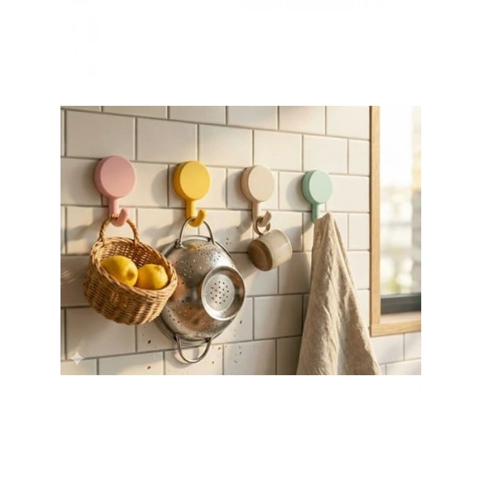 Dekoratif 4lü Yapışkanlı Askı Seti, Mat Pastel Renkler