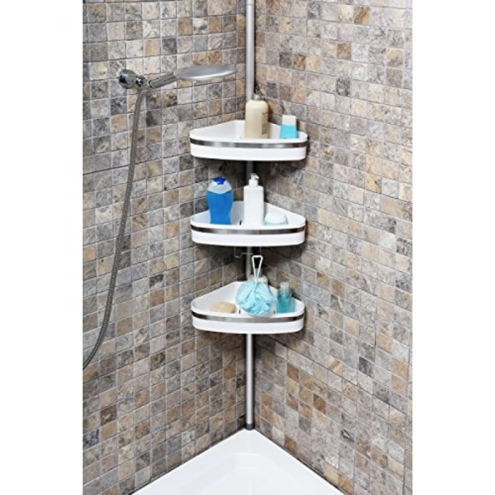 Dekoratif Banyo Köşe Rafı - Beyaz Alüminyum