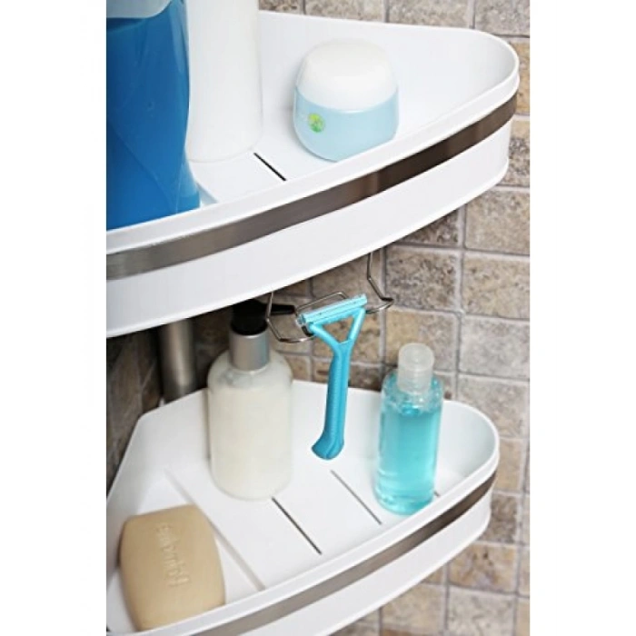 Dekoratif Banyo Köşe Rafı - Beyaz Alüminyum