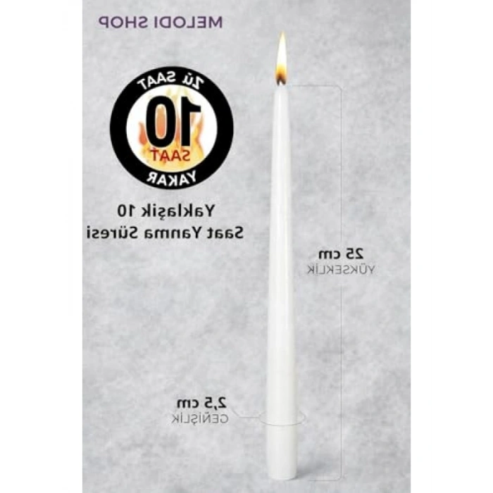 Dekoratif Beyaz Şamdan Mum Seti - 10lu Paket, 25 cm