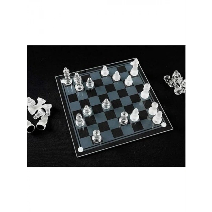 Dekoratif Cam Satranç Takımı, Kullanışlı ve Şık Hediyelik, 35x35 cm Boyutunda