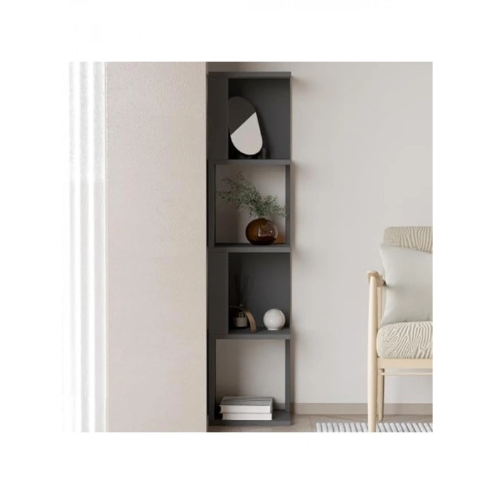 Dekoratif Köşe Kitaplık, Modern Antrasit Raf Ünitesi