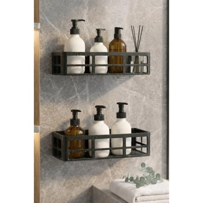 Delmeden Montaj Yapışkanlı Paslanmaz Duş Rafı Seti (2 Adet)