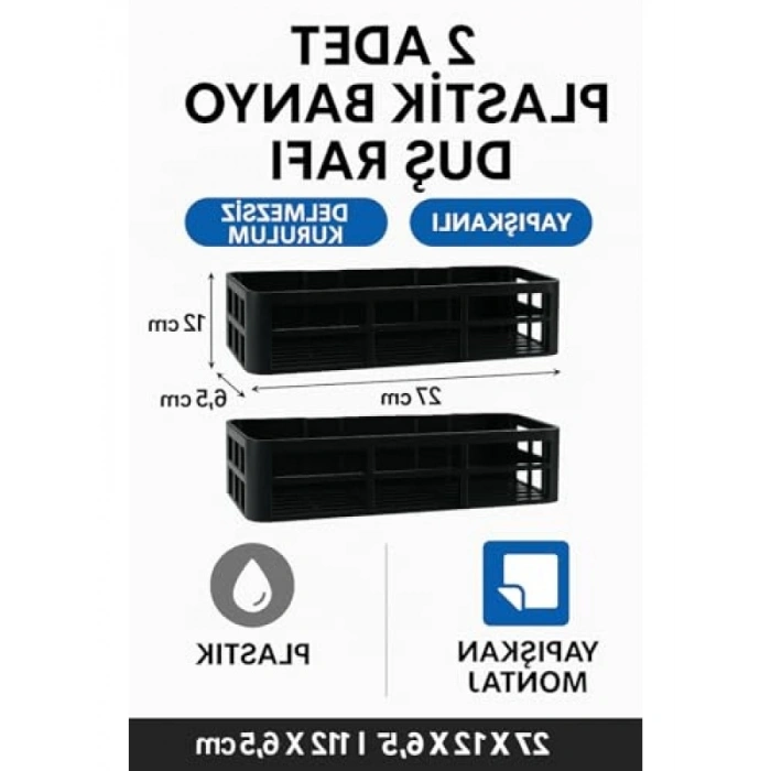 Delmeden Montaj Yapışkanlı Paslanmaz Duş Rafı Seti (2 Adet)