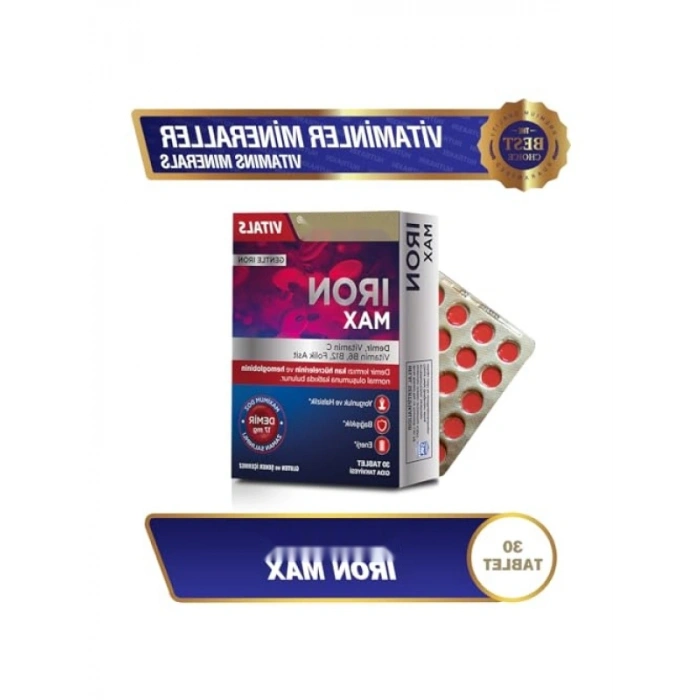 Demir, C Vitamini, Folik Asit ve B12 Vitamini İçeren Takviye, 30 Tablet