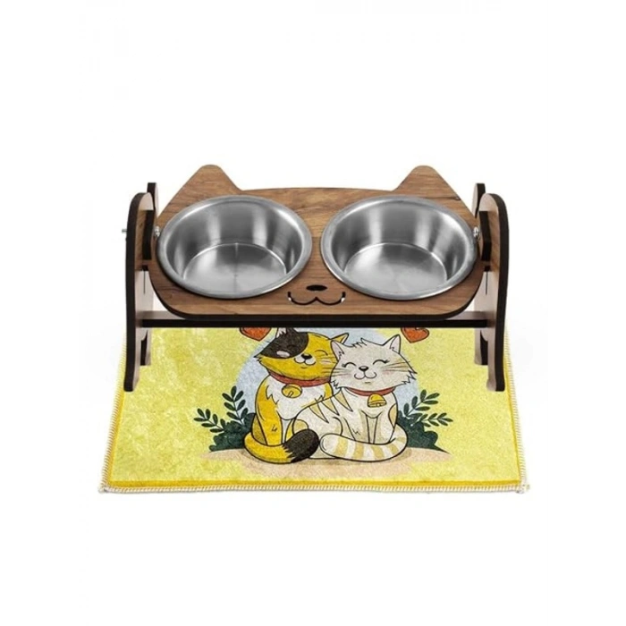 Demonte Kedi Mama ve Su Kabı, Çift Hazneli Seramik Set