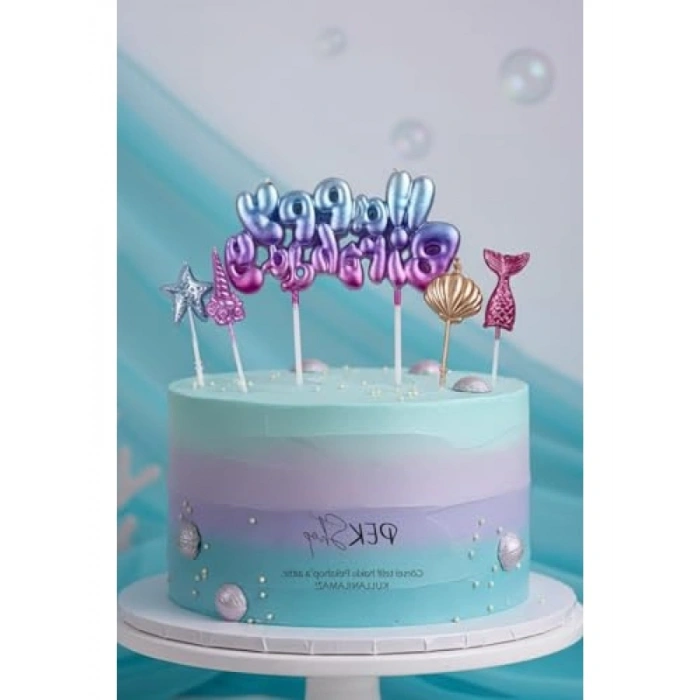 Deniz Kızı Temalı 5li Doğum Günü Pasta Mum Seti