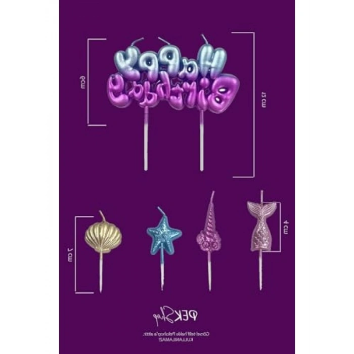 Deniz Kızı Temalı 5li Doğum Günü Pasta Mum Seti