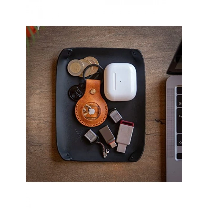 Deri Masaüstü Organizer Tepsi, Anahtar ve Para Düzenleyici, Siyah