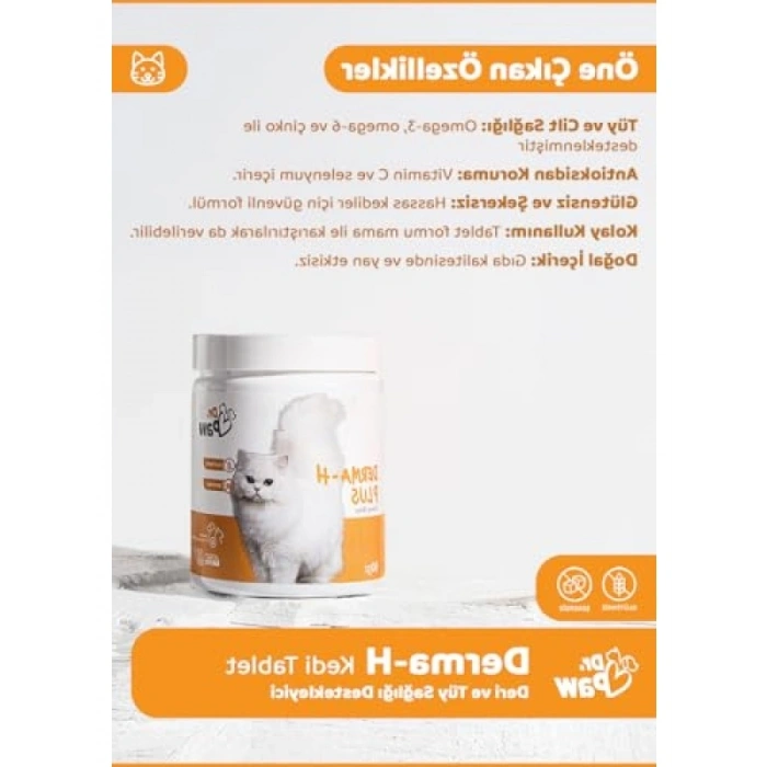 Deri ve Tüy Sağlığı İçin Premium Kedi Tableti - 60 Adet