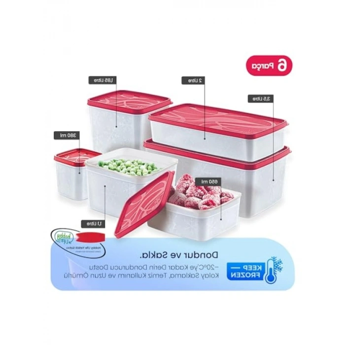 Derin Dondurucu Saklama Kabı Seti, 6 Parça, -20°Cye Dayanıklı