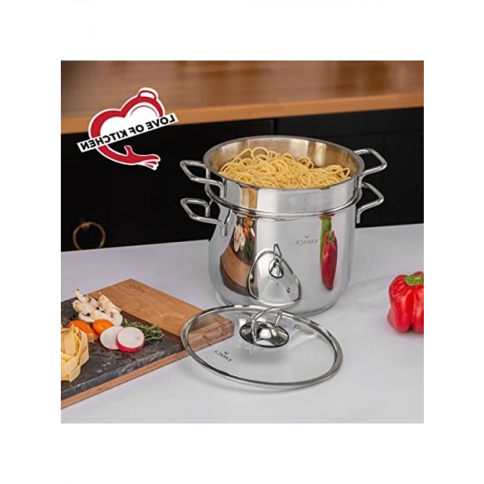 Derin Haşlama Süzgeçli Çelik Spagetti Tenceresi