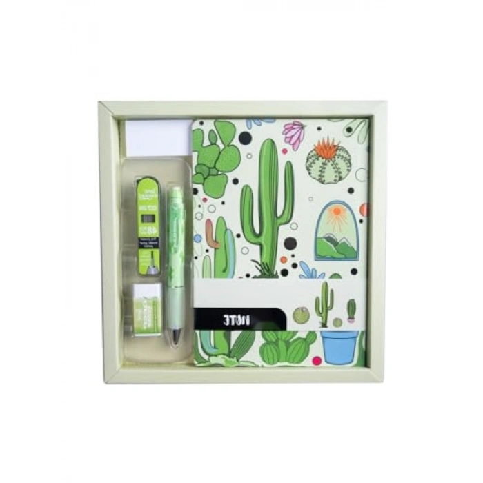 Desenli Elma Yeşili Defter Seti Özel Kutuda