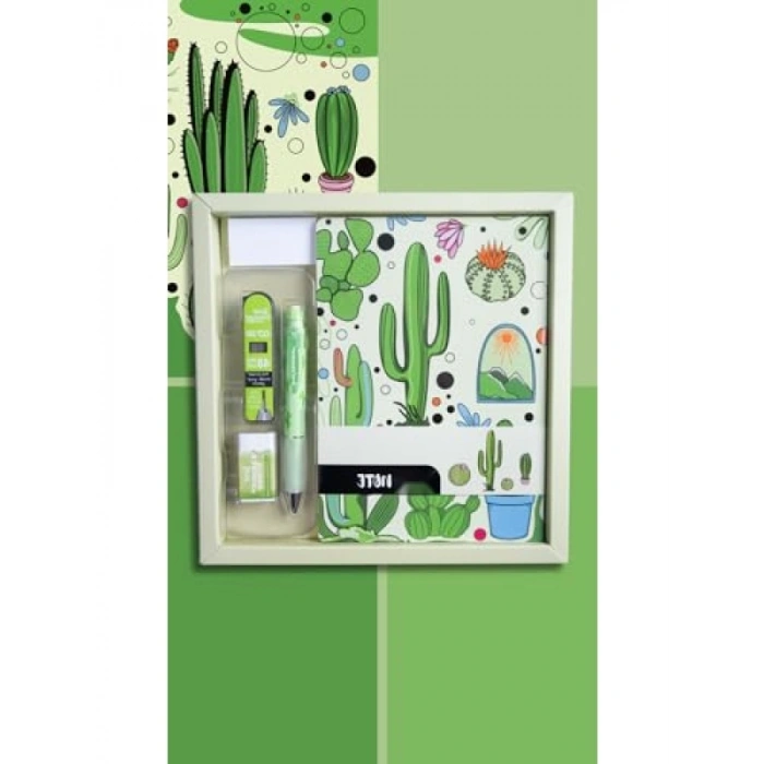 Desenli Elma Yeşili Defter Seti Özel Kutuda