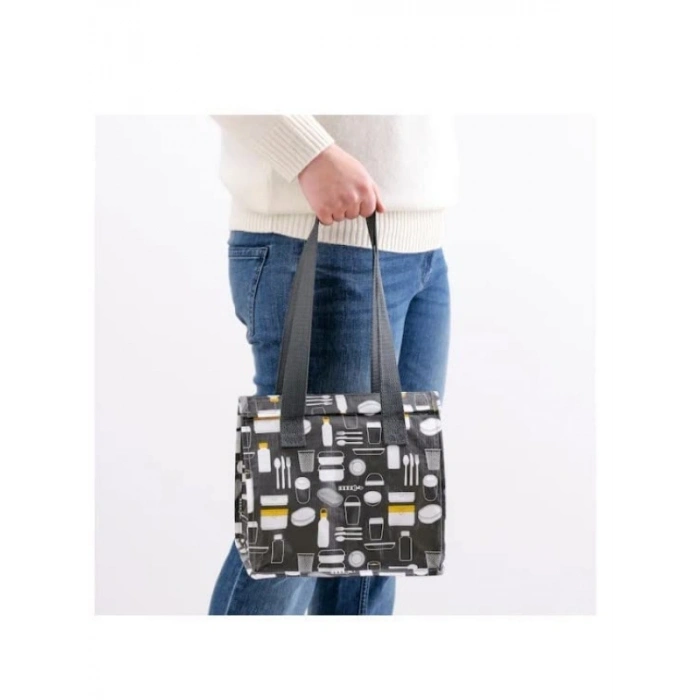 Desenli Gri Öğle Yemeği Çantası - %100 Polipropilen