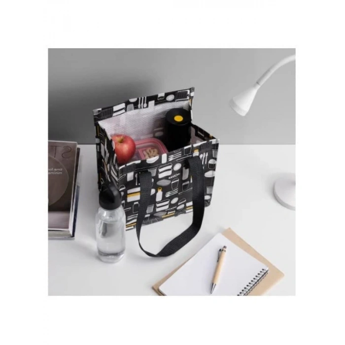 Desenli Gri Öğle Yemeği Çantası - %100 Polipropilen