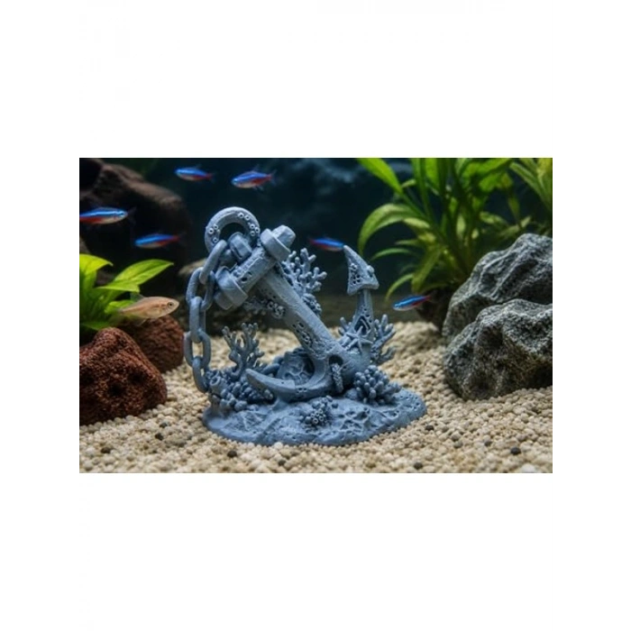 Detaylı Resin Gemi Çapası, Akvaryum Dekoru, Tatlı ve Tuzlu Su Uyumlu