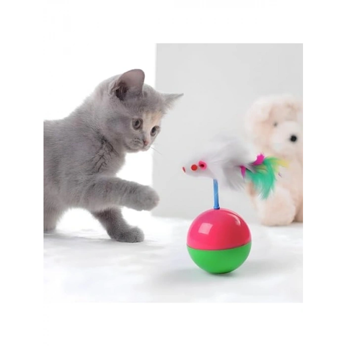 Devrilmeyen Eğitici Kedi Oyun Topu Tüylü Fareli