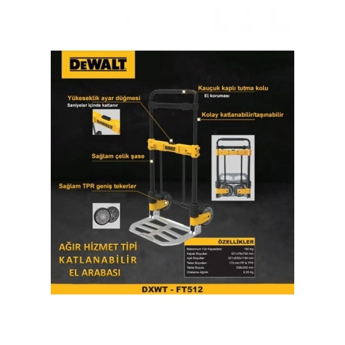 Dewalt DWT512 190KG Profesyonel Katlanır El Arabası