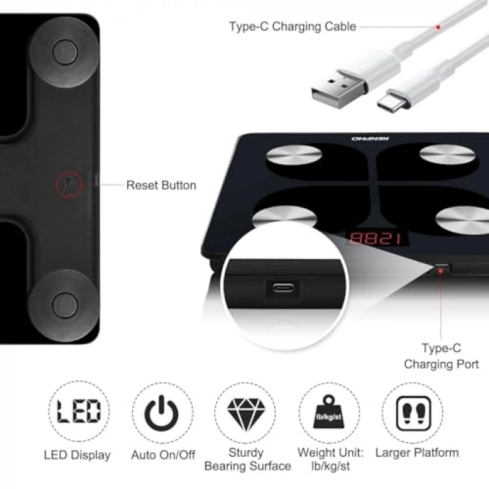 Dijital Bluetooth Ağırlık Ölçeği, 180 kg Kapasite