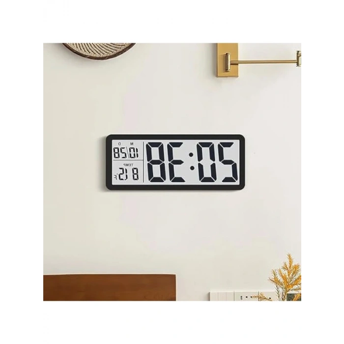 Dijital Duvar Saati, LCD Ekran, 20x8 cm, USB Pilli