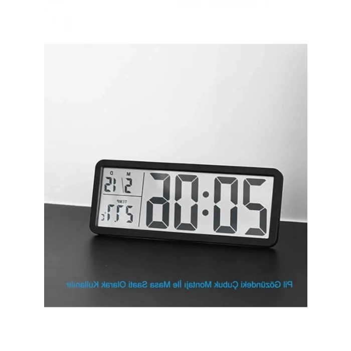 Dijital Duvar Saati, LCD Ekran, 20x8 cm, USB Pilli