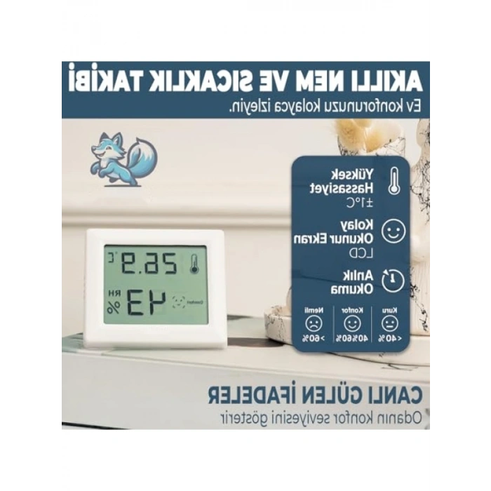 Dijital Oda Termometresi ve Nem Ölçer - LCD Ekranlı