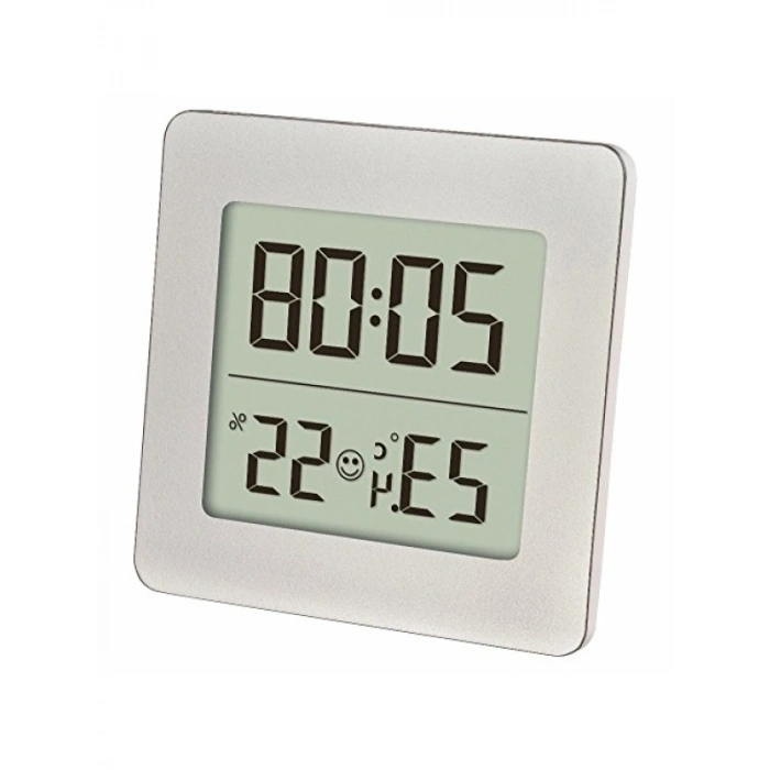 Dijital Saatli Nem Ölçer Termometre - Gri