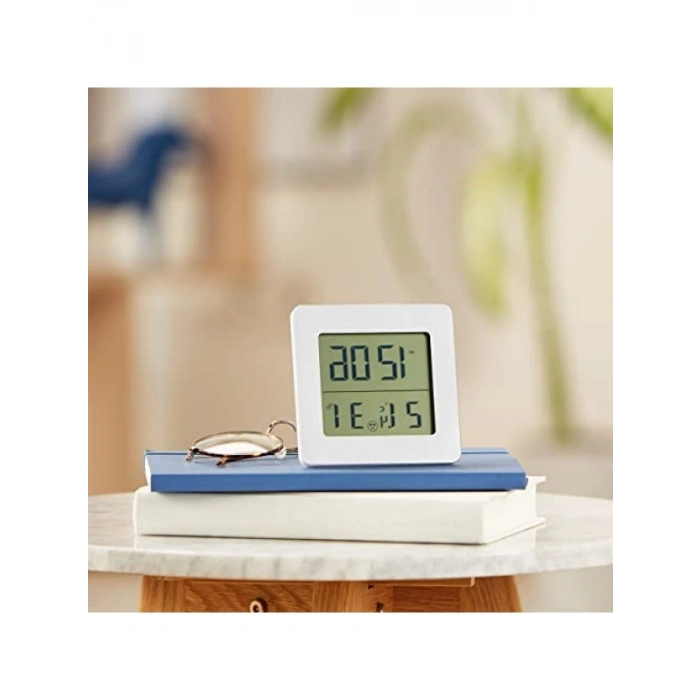 Dijital Saatli Nem Ölçer Termometre - Gri