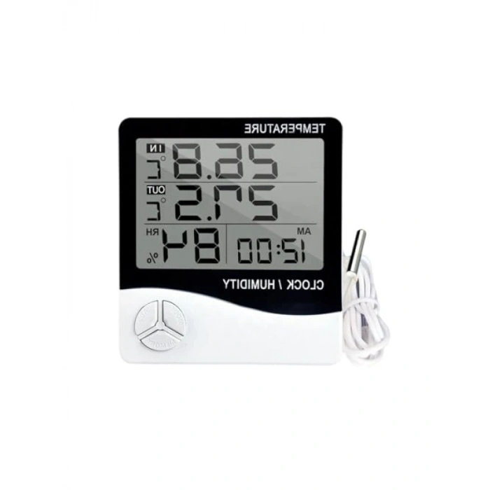 Dijital Termometre ve Nem Ölçer - HTC-2, Masa Alarmı ile