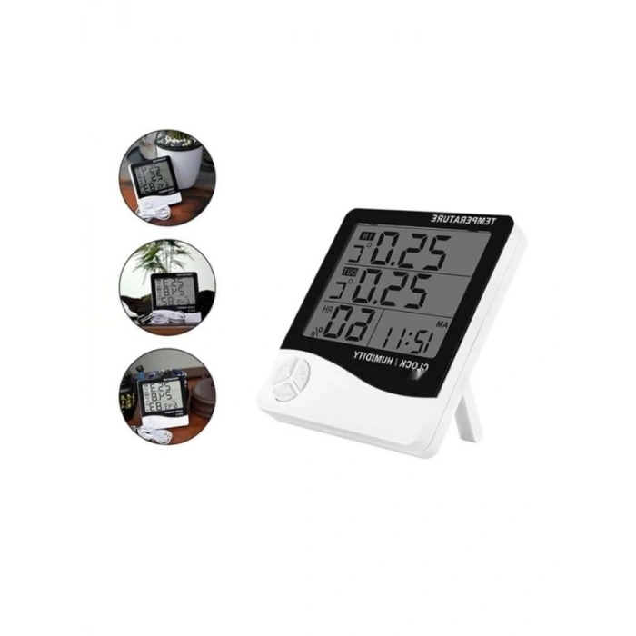 Dijital Termometre ve Nem Ölçer - HTC-2, Masa Alarmı ile