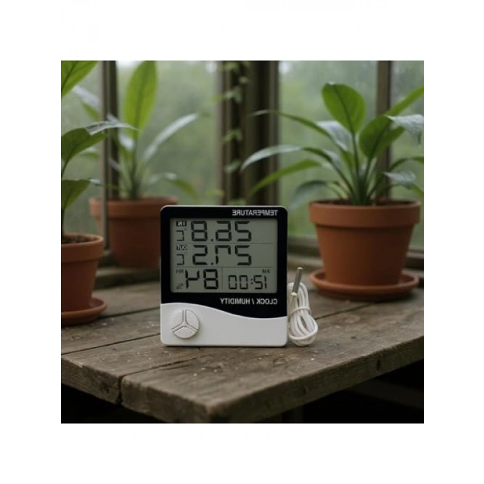 Dijital Termometre ve Nem Ölçer - HTC-2, Masa Alarmı ile