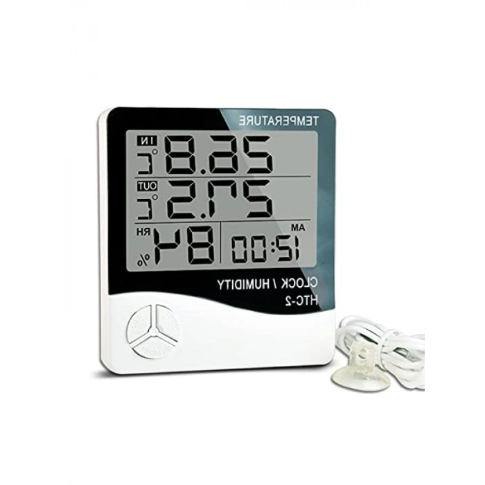 Dijital Termometre ve Nem Ölçer - Saatli, İç/Dış Mekan Kullanımı