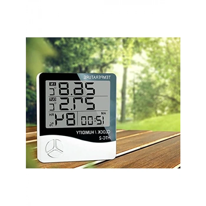 Dijital Termometre ve Nem Ölçer - Saatli, İç/Dış Mekan Kullanımı
