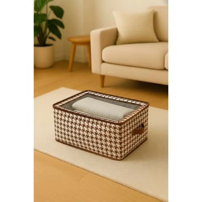 Dik Duruş Sağlayan Şeffaf Pencereli Saklama Kutu, 45x30x20 cm, Gri-Kahve