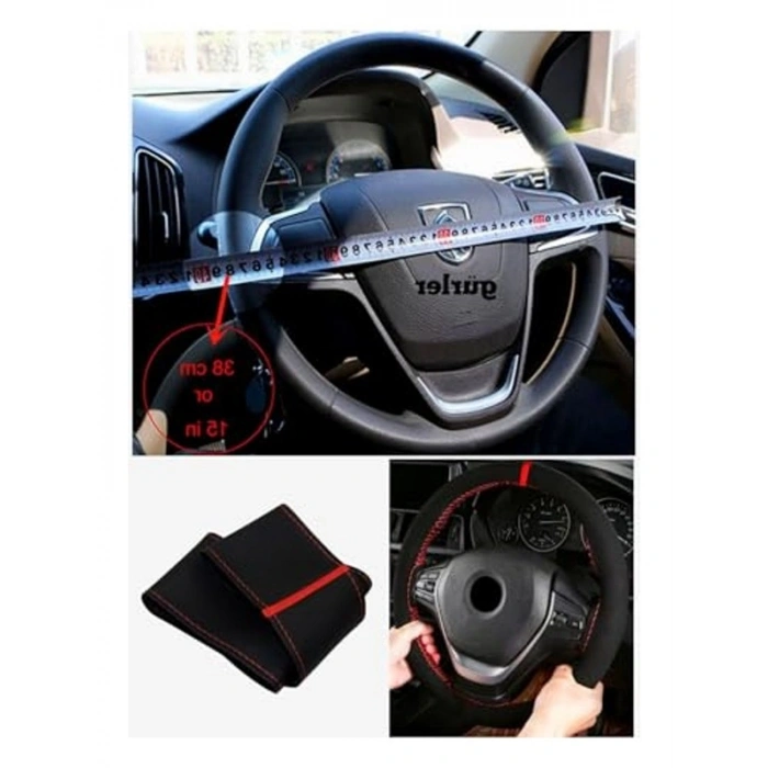 Dikmeli Direksiyon Kılıfı, Alkantra, Kırmızı Yüzüklü