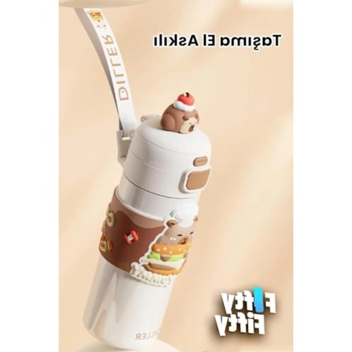 DILLER 480 ML Tek Kapak Çift Kullanım Pipetli/Pipetsiz Taşıma El Askılı Vacum Cup/Çelik Termos -FFD9351-480