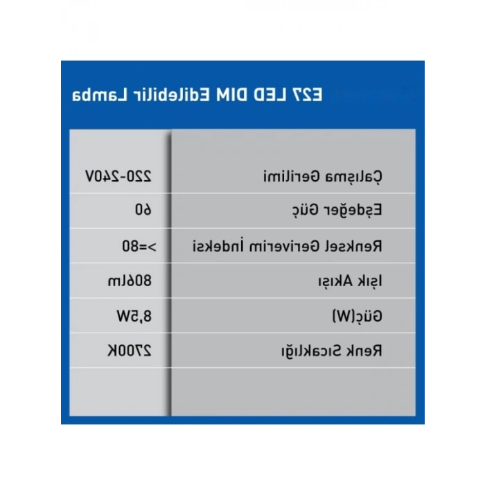 Dim Edilebilir 8.5W LED Lamba, 806LM, 2700K