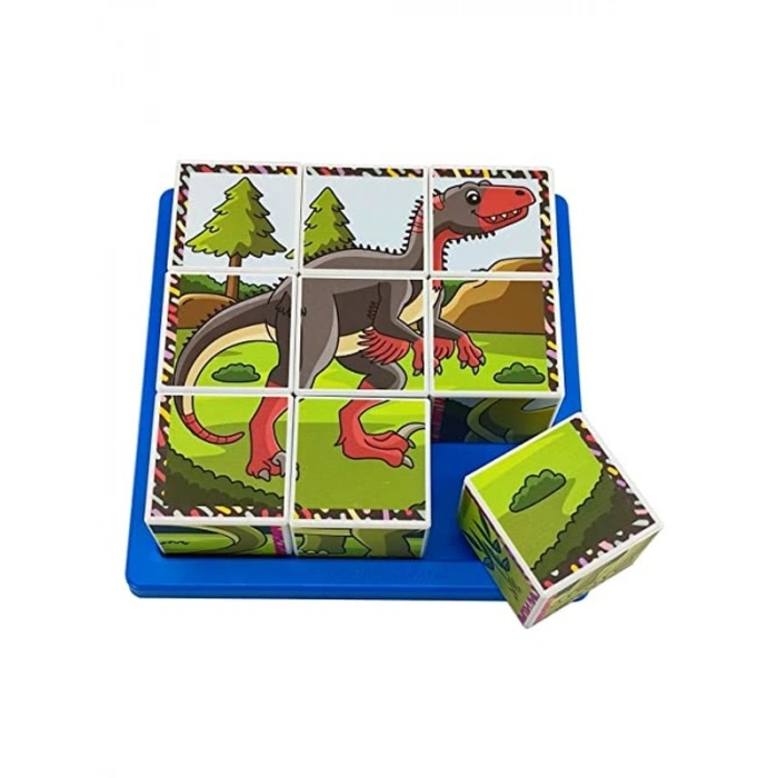 Dinozor Temalı 3D Puzzle Seti, 9 Küp ile Eğlenceli Yapboz