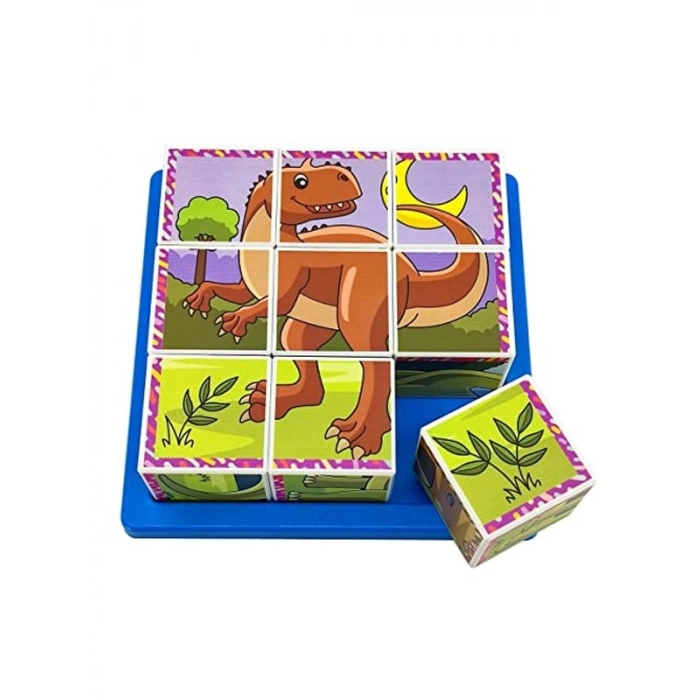 Dinozor Temalı 3D Puzzle Seti, 9 Küp ile Eğlenceli Yapboz