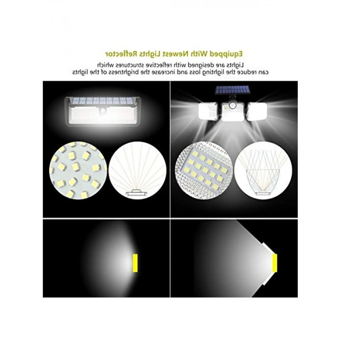 Dış mekan için solar lamba, hareket sensörlü, LED, 3 ayarlanabilir başlıklı, 270° geniş açılı, IP65 su geçirmez, 16,5 ft kablolu, iç ve dış mekanlar için uygundur