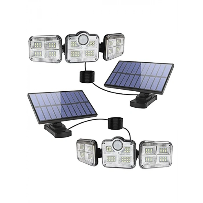 Dış mekan için solar lamba, hareket sensörlü, LED, 3 ayarlanabilir başlıklı, 270° geniş açılı, IP65 su geçirmez, 16,5 ft kablolu, iç ve dış mekanlar için uygundur