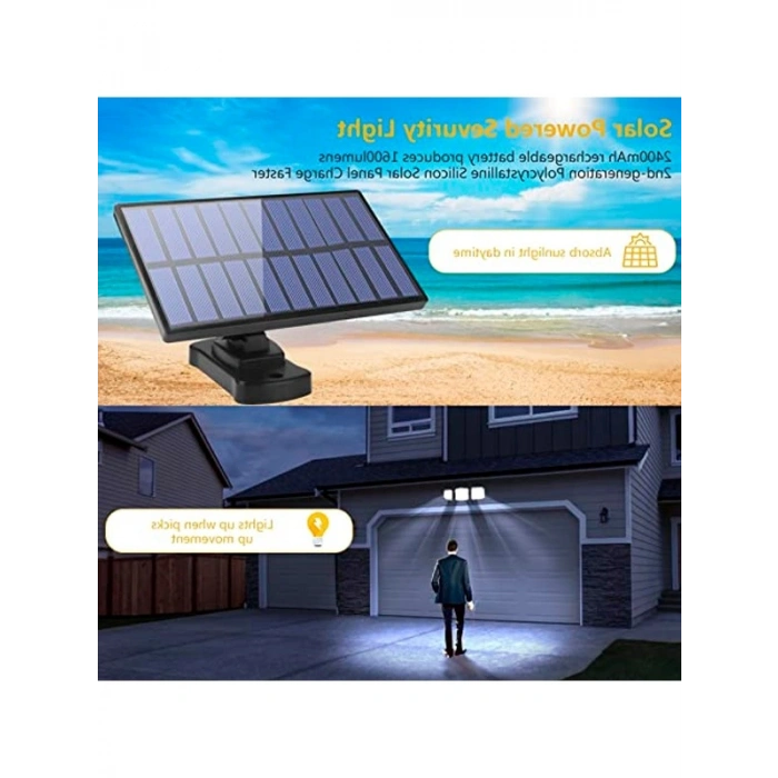 Dış mekan için solar lamba, hareket sensörlü, LED, 3 ayarlanabilir başlıklı, 270° geniş açılı, IP65 su geçirmez, 16,5 ft kablolu, iç ve dış mekanlar için uygundur
