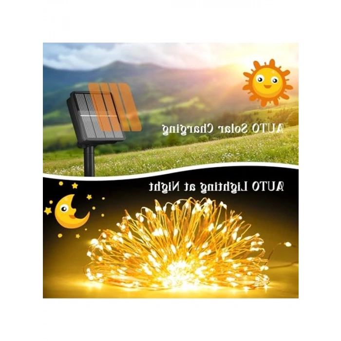 Dış Mekan için Solar String Işıklar, 200 LED 72 Ft Güneş Işığı Dış Mekan Su Geçirmez 8 Modlu, Güneş Işığı Dış Mekan Veranda Ağacı Noel Partisi Düğün Dekoru için (Sıcak Beyaz)