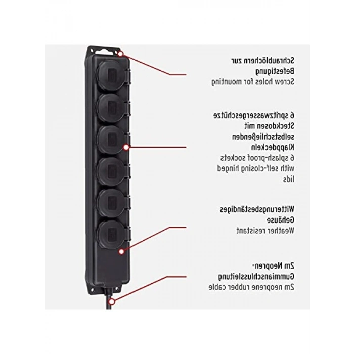 Dış Mekan Kullanımı için 6lı Priz Dağıtıcı (2m Kablo, IP44)