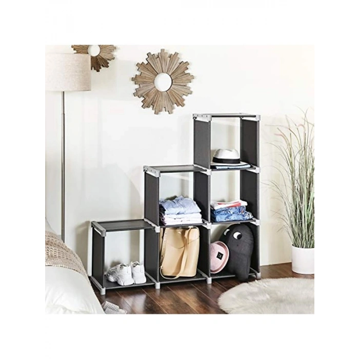 DIY 6lı Küp Kitaplık, Siyah Renk ile Organizatör