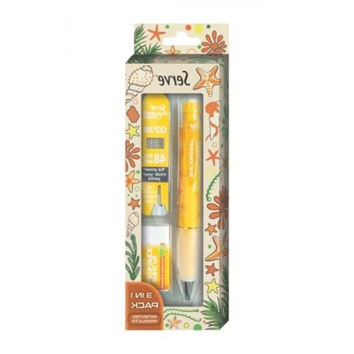 Doğa Desenli Kalem ve Silgi Seti - 0.7 mm, Hardal Sarısı